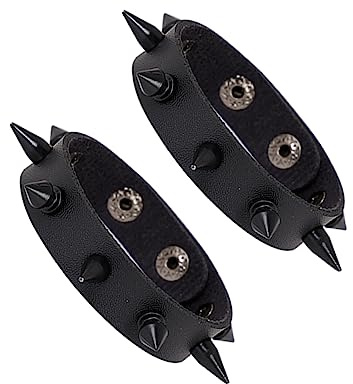 Manfnee 2Pcs Bracelet à Clous Cuir Pu Rock Punk Gothique Manchette Biker Homme Femme Réglable Noir