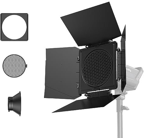 SMALLRIG 8-Leaf Lighting Barn Doors with Bowens Mount Adapter, Damping Shaft Design, Color Gel Clip and Honeycomb Grid, for SmallRig RC 120/RC 220/RC 350/ RC 450 and Other Bowens Mount Light-4204