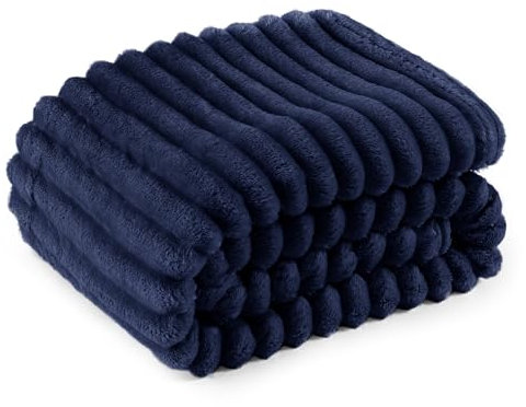 BEDSURE Kuscheldecke Flauschig - Wolldecke & Fleecedecke, Sofadecke, Weiche Warme Grobe Korddecke für Zimmer Deko, Wohn- & Kuscheldecken, Tagesdecke, Marine, 150 x 200 cm