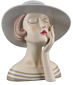 GILDE Dekofigur Frau Lady mit weißem Hut Kunstharz Creme weiß 18 cm