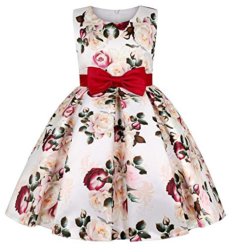 JerrisApparel Vestido Sin Mangas Flores para Niñas Boda Ceremonia Fiesta (Rojo, 4-5 años)