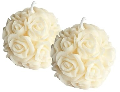 Juego de 2 velas de bolas de rosa con relieve de rosa, velas decorativas perfumadas en blanco en caja de regalo, 4,5 x 4 cm