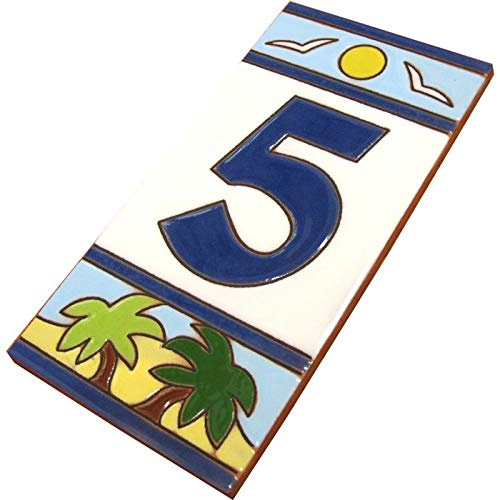 Carreaux de numéro de maison en céramique Motif plage espagnole 15 x 7,5 cm