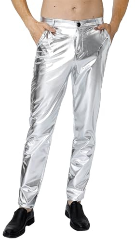 COSAVOROCK Herren 70er Jahre Disco Hose Metallic Glänzend Hosen