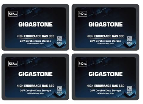 Gigastone NAS SSD 512GB SSD SATA (Paquete de 4) TLC 24/7 de Alta Durabilidad SSD para SistemasA NAS Raid y Almacenamiento Conectado a la Red 2.5 Caché Disco Duro SSD Interno