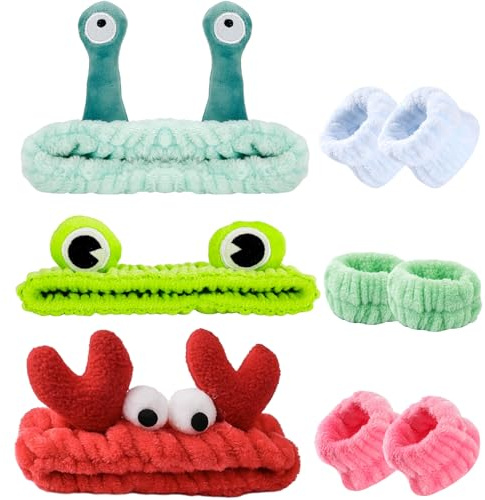 9 Pezzi Set Fascia per Lavare il Viso, Spa e Polsi, Fascia per Capelli per Trucco Morbide, Elastica, Simpatici Accessori per Doccia e Cura della Pelle