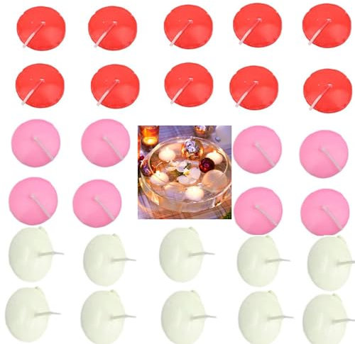 chwimmenkerzen,30 Stück Premium Unparfümierte Schwimmende Teelichter Kerzen Wasserdichter Flammenlose Kerzen,Tropffreies Teelicht für Mittelstücke