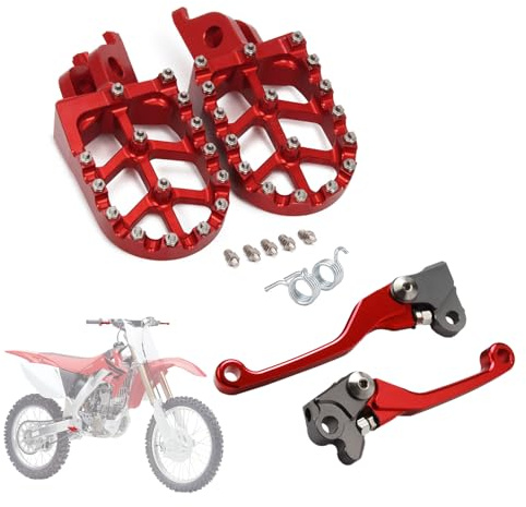 BIUGERCN Leva del Freno del Motociclo Set di Leve della Frizione e pedane Pedali in Alluminio per CR125 CR250 CRF 250 CRF 450 Rosso