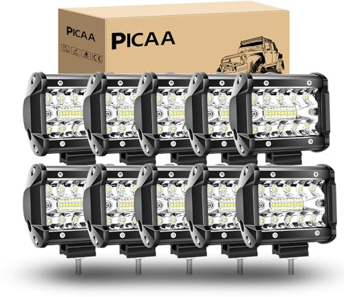 PICAA Led Arbeitsscheinwerfer, 10 Stück 4 Zoll 8D 10CM 60W Led arbeitslicht | 6000K,12V 24V, Led Zusatzscheinwerfer,Drei Reihen Arbeit Licht für SUV Offroad ATV UTV Traktor 4x4