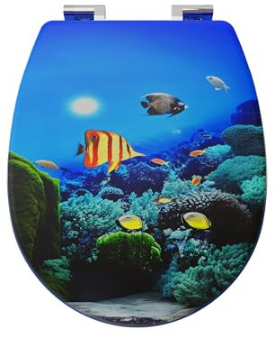 Ocean Animals Toilettensitz mit Korallen, Cartoon-Fisch-Design, ovale Form, mit Schnellverschluss für einfache Reinigung, einfache Befestigung oben (Stil 2)
