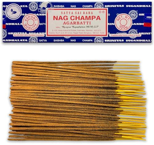 Bastoncini di incenso Satya Nag Champa - 1 confezione da 100 g (70-80 bastoncini) - Aromaterapia - Meditazione - Yoga - Packaging EcoFriendly