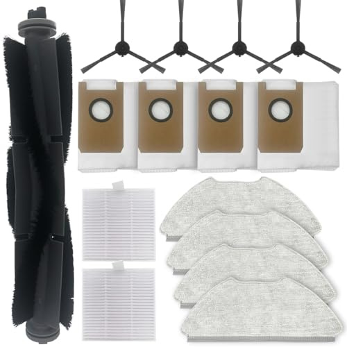 HomeTimes Pièces de rechange pour robot aspirateur Airrobo T20 avec 1 brosse en caoutchouc, 2 filtres HEPA, 4 brosses latérales, 4 sacs à poussière, 4 serpillères, 15 pièces