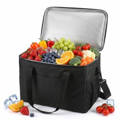 Evolpor Foldable Cooler - 40L Insulated Cooler Bag with Reinforced Handle, Two-Sided Mesh Storage, Ideal for Camping, Travel, BBQ - Black
