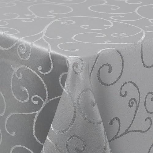 Homaxy Tischdecke Abwaschbar Rechteckig 130x160cm 2pc Polyester Tischtuch Tafeldecke Jacquard Tischwäsche Ornamente Schmutzabweisend Pflegeleicht, Grau