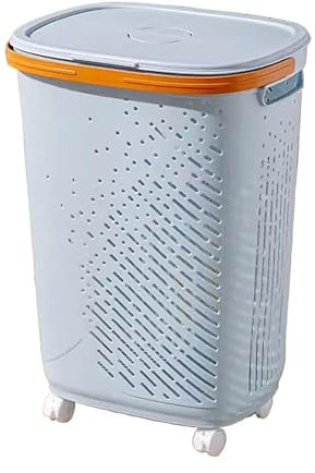 Carro de Limpieza con Tapa y Cestas Colgantes Cesta Ropa Sucia Plastico con Ruedas y Asa para Lavanderías, Habitaciones y Dormitorios Gran Capacidad(Blue,44 * 35 * 62cm)
