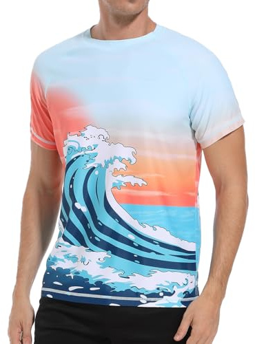 VAYAGER Camiseta de Natación de Manga UPF 50+ Corta para Hombre Secado Rápido Protección UV Solar Rendimiento al Aire Libre