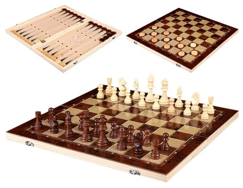 Schachspiel Holz klappbar, Tragbares und Faltbares Chess Board Set, 3 in 1 Schachspiel Hochwertig, Chess Board Set klappbar für Party Familie Aktivitäten,reiseschach, Anfänger,schachspiel