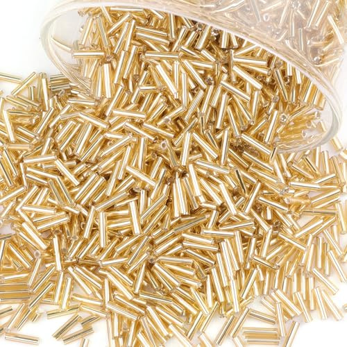 4 000 stycken guld rörformade pärlor, rörformade pärlor för armband, 7x2 mm raka rörformade pärlor, små glaspärlor för hantverk med DIY-halsband, örhängen