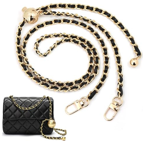 GXGM Cadena para Bolso de Hombro con Ganchillo - Correa Dorada y Negra para Mujer