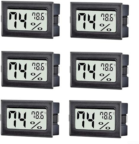 HpLive 6 Stück Mini-Digital Thermometer-Hygrometer, Temperatur- und Feuchtigkeitsmessgerät für Gewächshäuser, Gitarrenkoffer, Inkubatoren