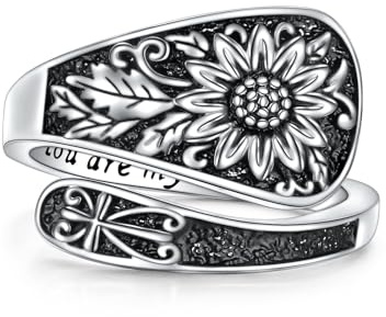 HOOHWE Sterling Silver Sunflower Vintage Spoon Thumb Ring - Adjustable Jewelry For Women