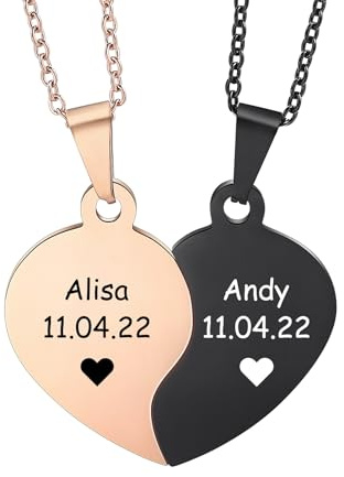 MeMeDIY Personalisierte Herz Anhänger Puzzle Halskette Name für Paare Männer Frauen Gravur für Freund Freundin Edelstahl Liebhaber Set Schmuck für Familie Liebe Freundschaft