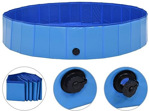 Festnight Piscina per Cani, Piscina Cani Taglia Grande, Piscina per Animali Pieghevole, Vasca per Gatti in PVC Blu 160x30 cm