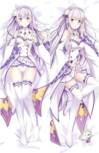 JNLIFT Anime Kissenbezug für Re Zero- Starting Life in Another World Emilia,Anime Pillowcase Hochwertiges Full-Body Umarmungskissen Bezug,Body Kissenbezug Seitenschläferkissen Bezug