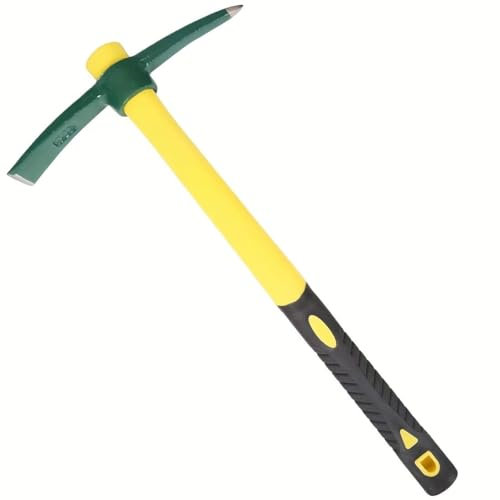 Fopytu 15 Inches Pick Mattock Hoe, Forged Weeding Garden Pick Axe with Fiberglass Handle Mattock Forged Adze Hoe for Gardening
