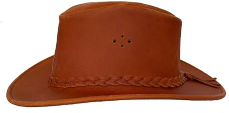 Cowboy Lederhut mit geflochtenem Hutband in Rust Größe S, M und XXL Farbe Rust, Größe S I 54-55 cm
