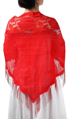 MILAKOO Sciarpa di Pizzo con Frange a rete Morbida per abito Triangolo Mantilla Sciarpa Ciglia Scarf di Pizzo Floreale Vintage