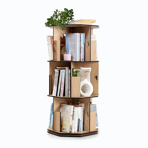 Vigo Wood bücherregal klein in Eichenoptik – 3 stufiges drehbares Bücherregal aus Verbundholz, platzsparend & modern für Kinder bücherregal, bücherschrank (Eiche, 3 Regale)