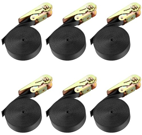 ZOENHOU 8 cinghie con cricchetto, 6 m x 25 mm, con cricchetto, portata 800 kg, cinghie professionali a cricchetto per carico, camion, moto, rimorchi, colore nero