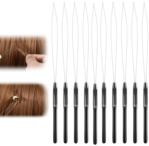 AONAYO 10 Stück bartperlen,tressen zubehör Set,tufting,haarperlen,bartperlen Set Wikinger,einfädler,bartperlen zum klipsen,Haarverlängerungen Schlaufen für Haarverlängerungen Haarstyling Zubehör