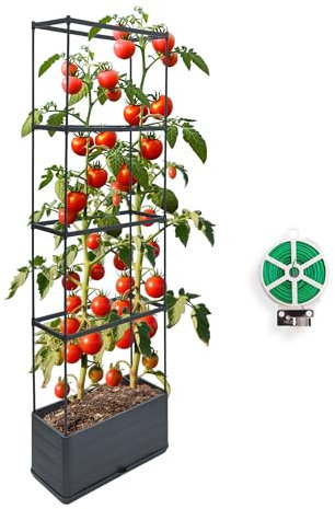 CHEOAR 1 Packs raised beds for garden planter with trellis 55.2 self watering tomato planters with Trapezoidal Trellis for Climbing Plants Tomato Pot Flowers Vegetable Planters Outdoor Planter Box