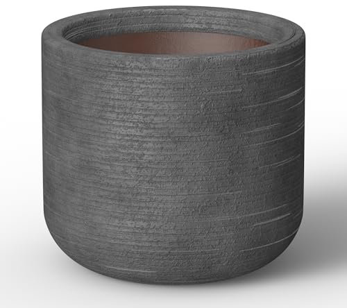 Kante Zylindrischer Übertopf mit organischer Textur, großer runder Blumentopf mit Drainageloch, Onyx-schwarzes Finish mit warmbrauner Innenseite, ideal für Sukkulenten, Blumen, Bäume, Sträucher, 43 cm