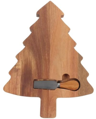 Plateau à fromage en bois en forme d'arbre de Noël avec couteau à épander, plateau de service en bois d'acacia