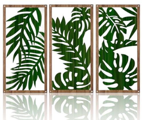 Dszemie 3PCS Wall Art Decoration For Living Room, Wooden Leaf Wall Hanging Sculptures Ornaments, Boho Home Decor Accessories For Bedroom Hallway, Gifts For Anniversary Birthday Garden Indoor Outdoor