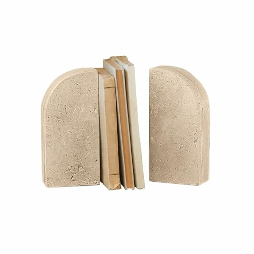 Loberon Buchstütze 2er Set Caleneuve - Stabil und Standfest - Schlichtes Design - Dekoobjekt - Dekoration - Travertin, Creme