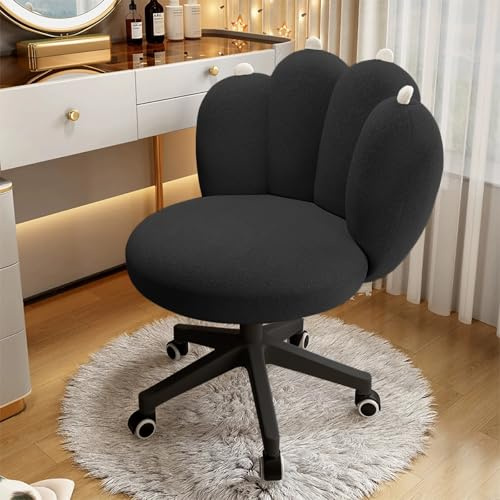 XUEGW Entzückender Katzenpfoten-Kosmetikstuhl mit Teddy-Fleece, Plüsch-Sitz, Make-up-Stuhl mit Rollen, höhenverstellbar, mittlere Rückenlehne
