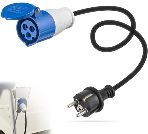 H07RN-F 3G2.5 Adattatore Caravan, IP44 Presa CEE con Cappuccio Protezione, 35cm Cavo Gomma Campeggio, 2 Poli Spina Schuko, 230V 16A Spine Roulotte, Prolunga Camper per Barca, Esterno