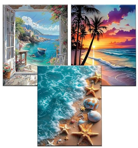 JATOK 3 Packs Paint by Number for Adults - 16x20in/40x50cm, Landscape on Colored Rolled Canvas with 3 Sets Pigments, Easy DIY Acrylic Painting for Beginners, Home Wall Decor (No Frame)