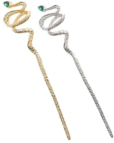 Alipis 2pcs Snake Shaped Hair Pins with Rhinestone Decoration Zinc Alloy Material Traditional Chinese Style Hair Sticks Party Accessories to Add Glamour