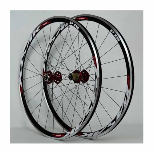 700C Landsvägscykel Hjulsats C/V-broms + Skivbroms Cykelhjulset Aluminium Framhjul Bakhjul 9 * 100/10 * 135mm QR, 30mm Dubbelväggiga Cykelfälgar, 7/8/9/10/11/12 Hastighetskassett(Red)