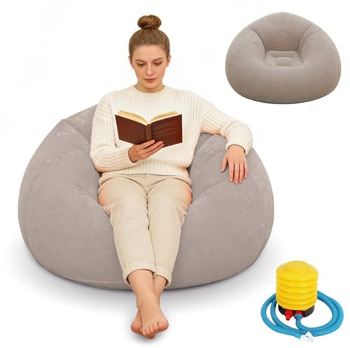 LOMUG Aufblasbarer Sitzsack, Aufblasbares Stuhl Sofa mit Luftpumpe, Luftsofa Aufblasbarer Lounge Sessel, Tragbare Aufblasbare Sofa-Couch Bean Bag Chair für Indoor Outdoor Camping Garten Wohnzimmer