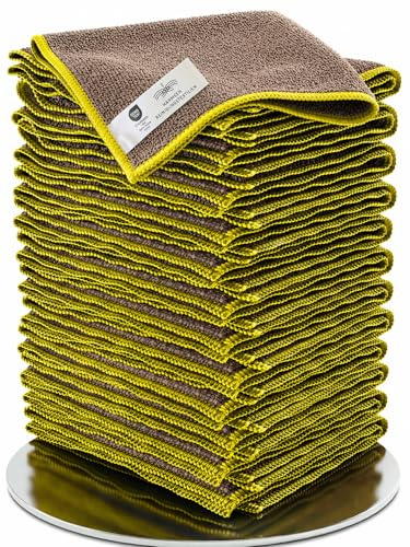 Wowtowelz Mikrofasertücher für Küche, Bad, Haushalt und Auto - Reinigungstücher, Putzlappen, Wischtücher aus recyceltem Plastik Rezyklat - 25er Set - 40x40cm - Grau/Gelb