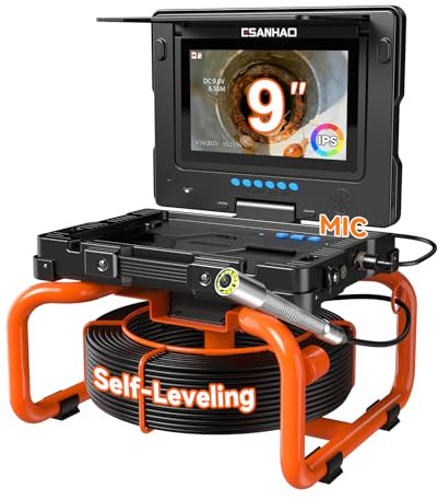 Caméra Inspection Canalisation 9'' Écran IPS, Caméra Égout Auto-Nivelante avec Compteur de Distance, HD 1080P Endoscope Tuyau avec Enregistrement Vidéo & Audio, Carte de 32 Go (9''-23MM/100FT)