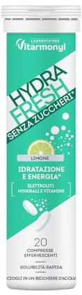Hydrafresh Compresse Effervescenti Idratazione – Elettroliti, Magnesio, Calcio, Vitamine C e B – Integratore Energetico Senza Zuccheri Gusto Limone – 20 pz - Vitarmonyl