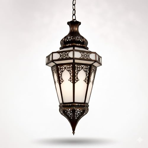 Paralume Lanterna Marocchina Bianca 30x60cm Vetro Avorio Archi Moreschi Lampada Orientale Traforata Sospensione Elegante 1207191233