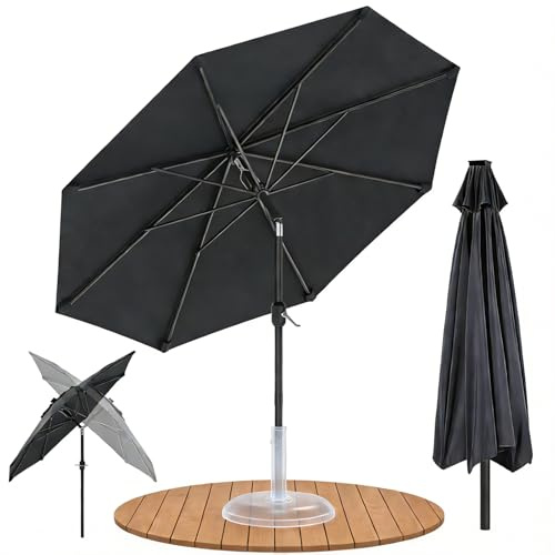 Ferzone Parasol 3m avec Manivelle sans pied, Rond Parasol de Jardin Exterieur Inclinable 45° Anti-UV & résistant au vent, Sun umbrella pour Marché Balcon Terrasse Piscine Patio (Gris Noir)